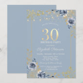 Blue Rozen String Lights Dusty Blue 30th Birthday Kaart (Voorkant / Achterkant)