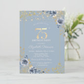 Blue Rozen String Lights Dusty Blue 75th Birthday Kaart (Staand voorkant)