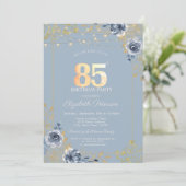 Blue Rozen String Lights Dusty Blue 85th Birthday Kaart (Staand voorkant)