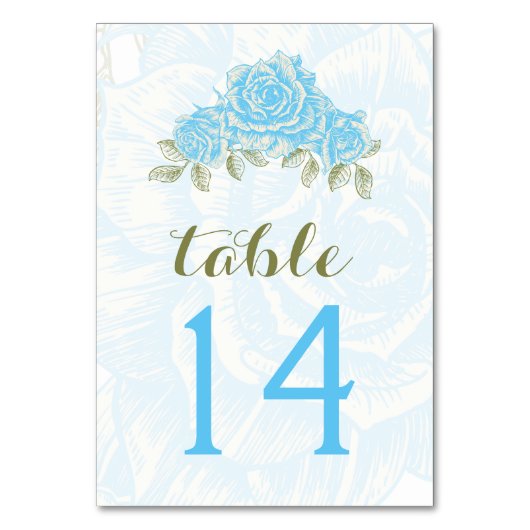 Blue rozen Trouwtafel Nummer Kaart (Achterkant)