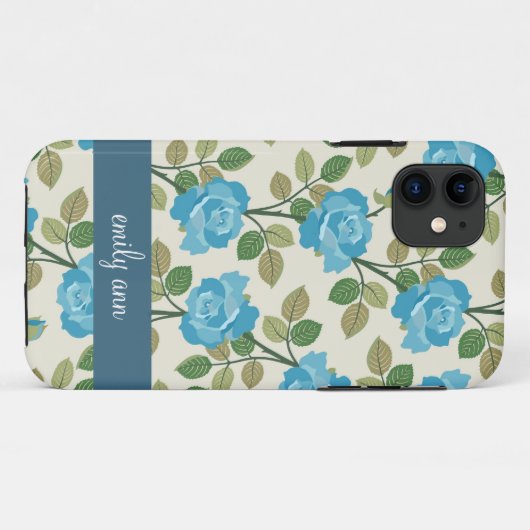 Blue Rozen Vines Pattern iPhone4 Hoesje (Achterkant (horizontaal))