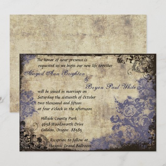 Blue Rozen Vintage huwelijksuitnodiging Kaart (Voorkant / Achterkant)