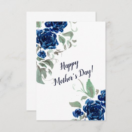 Blue Rozen Waterverf Moederdag Kaart (Voorkant / Achterkant)