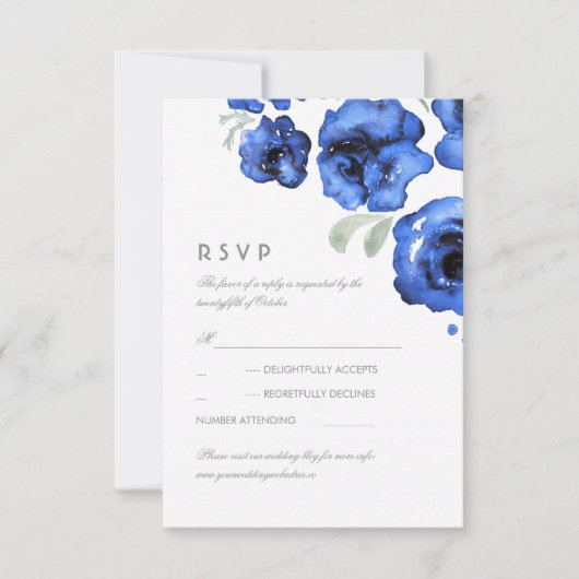 Blue Rozen Waterverf Wedding RSVP-kaart RSVP Kaartje (Voorkant)