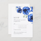 Blue Rozen Waterverf Wedding RSVP-kaart RSVP Kaartje (Voorkant / Achterkant)