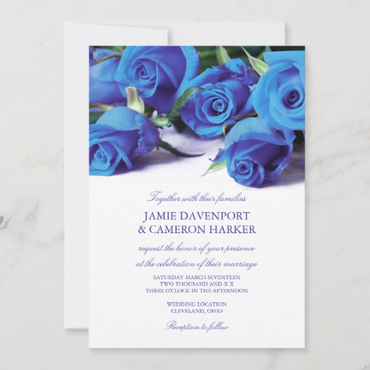 Blue Rozen Wedding Invite Kaart (Voorkant)