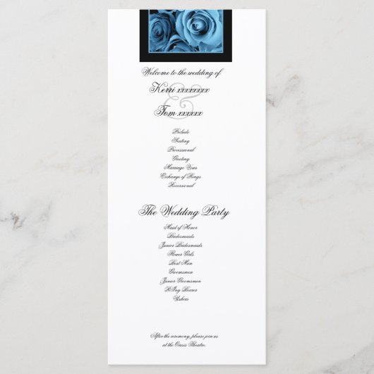 Blue ROZEN Wedding Program aangekondigd Programmakaart (Voorkant)