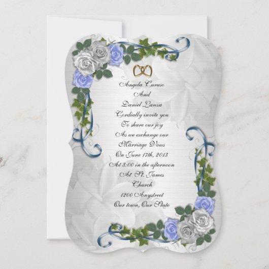 Blue rozen Wedding-uitnodiging Kaart (Voorkant)