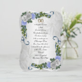 Blue rozen Wedding-uitnodiging Kaart (Staand voorkant)