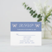 Blue RSVP Butterfly Wedding Butterflies Uitnodiging Briefkaart (Staand voorkant)