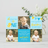 Blue Rubber Duck 3 foto Verjaardag Uitnodiging (Staand voorkant)