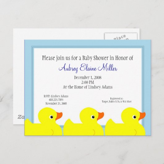 Blue Rubber Ducky Douche Uitnodiging (Voorkant / Achterkant)