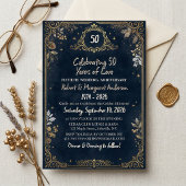 Blue Ruby Script Simple 50th Wedding Anniversary Kaart