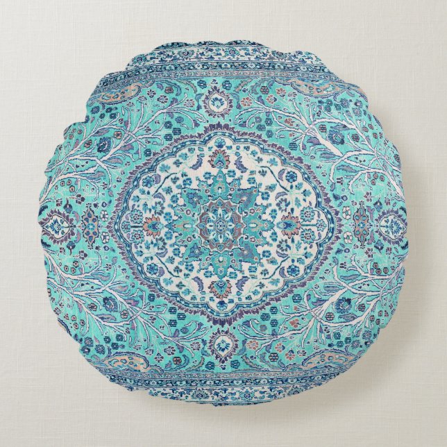  Blue Rug Pattern Rond Kussen (Voorkant)