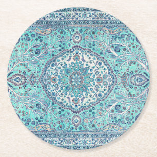 Blue Rug Pattern Ronde Kartonnen Onderzetter