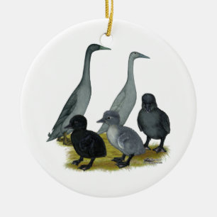 Blue Runner Duck Family Keramisch Ornament