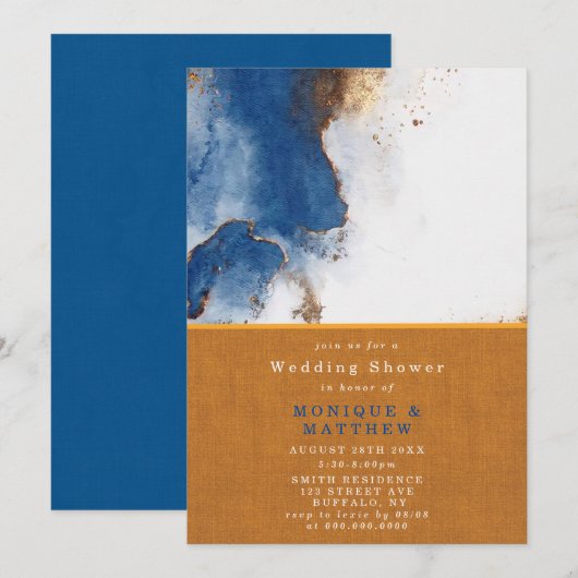Blue Rust Copper Agate Wedding Shower Invite (Voorkant / Achterkant)