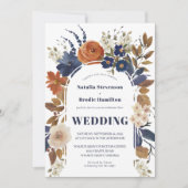 Blue Rust Floral Boho Wedding Invitation Kaart (Voorkant)