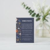 Blue Rust Floral Reception Directions Wedding Informatiekaartje (Staand voorkant)