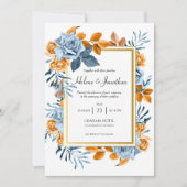 Blue Rust Waterverf Floral Elegant Wedding Kaart (Voorkant)