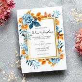 Blue Rust Waterverf Floral Elegant Wedding Kaart