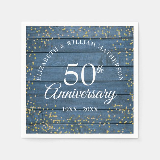 Blue Rustic 50th Jubileum Gold Dust Confetti Servet (Voorkant)