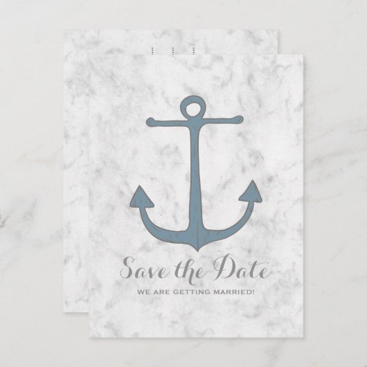 Blue Rustic Anchor Save the Date Briefkaart (Voorkant / Achterkant)