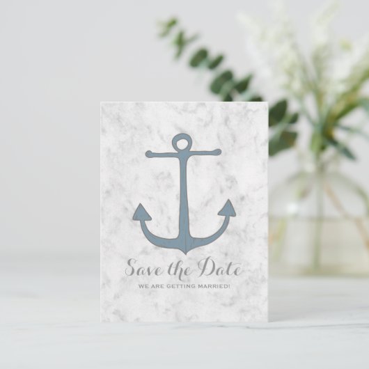 Blue Rustic Anchor Save the Date Briefkaart (Staand voorkant)