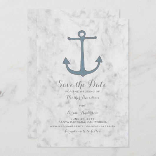 Blue Rustic Anchor Save the Date Invite (Voorkant / Achterkant)