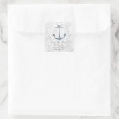 Blue Rustic Anchor Save the Date Vierkante Sticker (Tas)