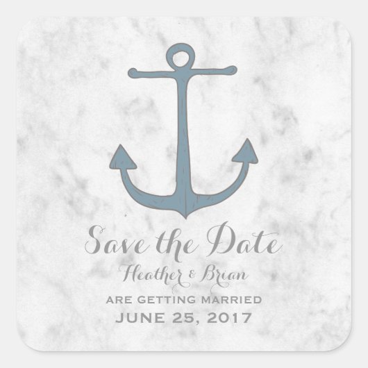 Blue Rustic Anchor Save the Date Vierkante Sticker (Voorkant)