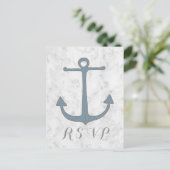 Blue Rustic Anchor Wedding RSVP Briefkaart (Staand voorkant)