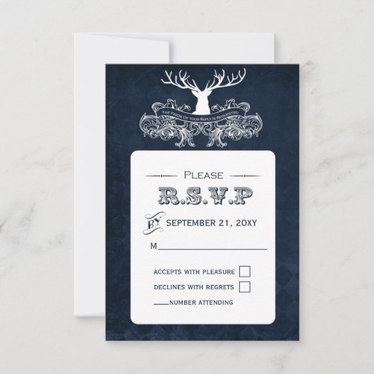 Blue Rustic Antler Deer Winter Woodland Wedding RSVP Kaartje (Voorkant)