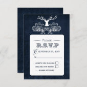 Blue Rustic Antler Deer Winter Woodland Wedding RSVP Kaartje (Voorkant / Achterkant)