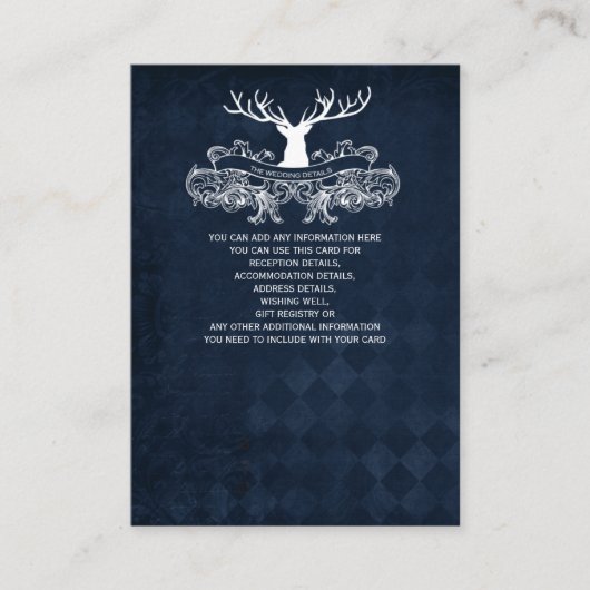 Blue Rustic Antler Deer Woodland Wedding Informatiekaartje (Voorkant)
