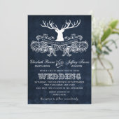 Blue Rustic Antler Deer Woodland Wedding Kaart (Staand voorkant)