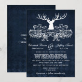 Blue Rustic Antler Deer Woodland Wedding Kaart (Voorkant / Achterkant)