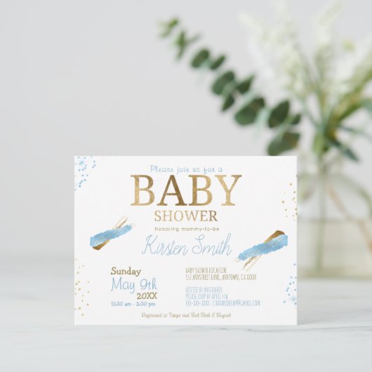 Blue Rustic Baby Boy Douche Uitnodigingen (Staand voorkant)
