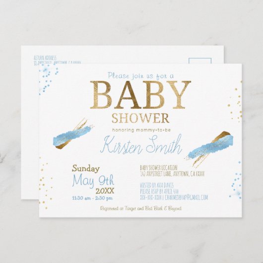 Blue Rustic Baby Boy Douche Uitnodigingen (Voorkant / Achterkant)