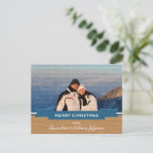 Blue Rustic Banner Holiday Photo Briefkaart (Staand voorkant)
