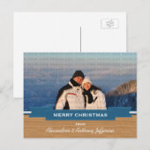Blue Rustic Banner Holiday Photo Briefkaart (Voorkant / Achterkant)
