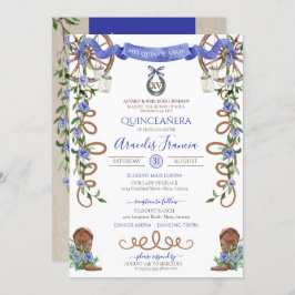 Blue Rustic Boho Western Charra Theme Quinceanera Kaart