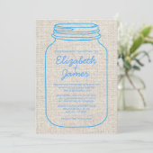 Blue Rustic Burlap Mason Jar Wedding Invitations Kaart (Staand voorkant)