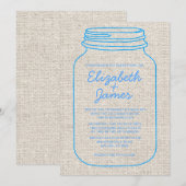 Blue Rustic Burlap Mason Jar Wedding Invitations Kaart (Voorkant / Achterkant)