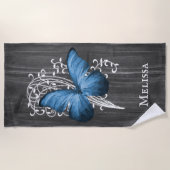 Blue Rustic Butterfly Aangepaste keukenhanddoek Strandlaken (Voorkant)