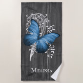 Blue Rustic Butterfly Aangepaste keukenhanddoek Strandlaken (Voorkant)