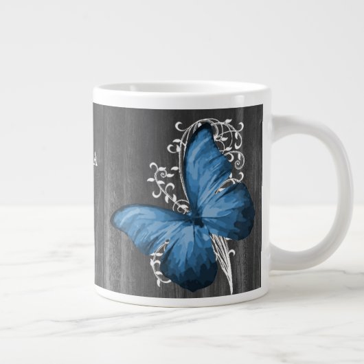 Blue Rustic Butterfly, gepersonaliseerd Grote Koffiekop (Rechts)