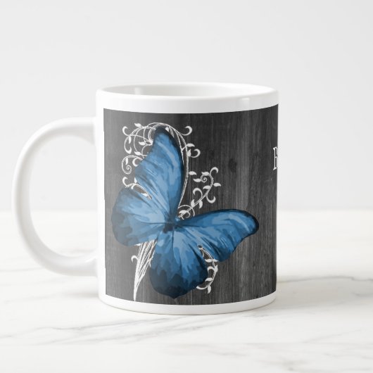 Blue Rustic Butterfly, gepersonaliseerd Grote Koffiekop (Links)