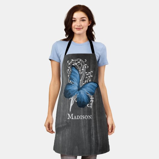 Blue Rustic Butterfly gepersonaliseerd Schort (Gedragen)