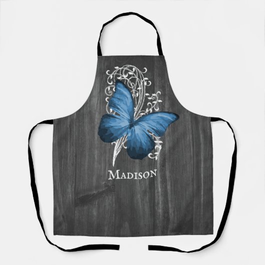 Blue Rustic Butterfly gepersonaliseerd Schort (Voorkant)